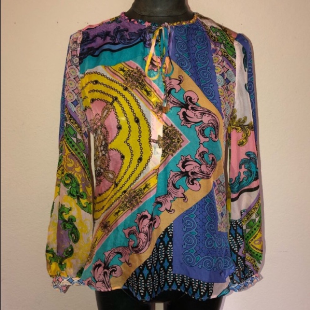 Hale Bob Silk Semi-Sheer Blouse